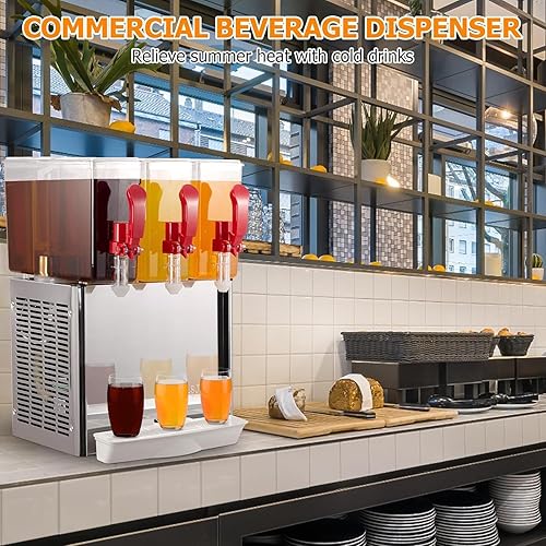 Miniatura 2 de Towallmark 3 Tanks Dispensador de jugo comercial de 7.93 galones, 30 L, 10 litros por tanque, dispensador de bebidas de té helado de grado