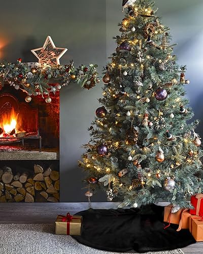 Miniatura 3 de Falda de árbol de Navidad de 48 pulgadas, falda de árbol negro de color sólido para Navidad, decoraciones de fiesta de Feliz Navidad, arte
