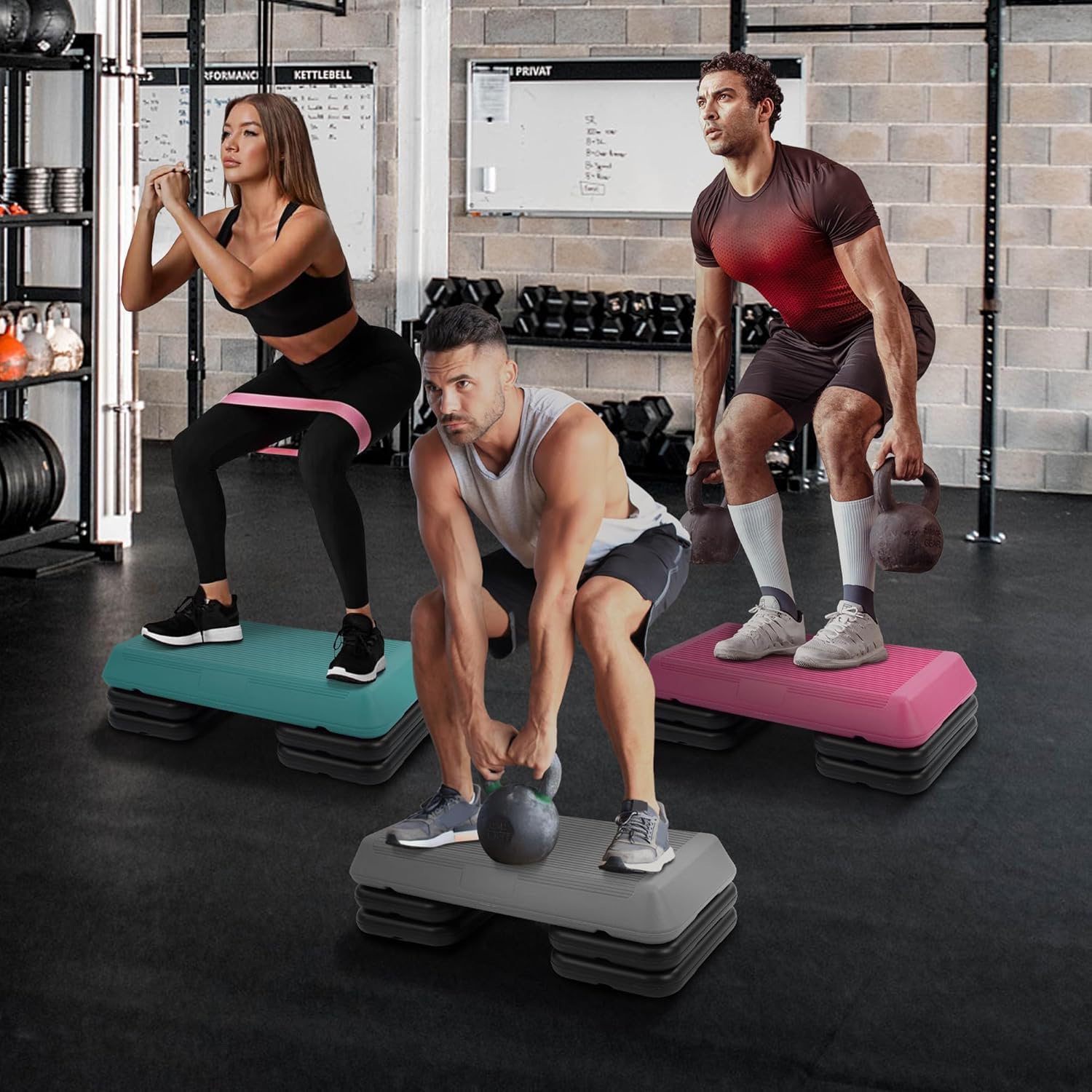 Step Aerobic Platform, Exercise Step with levels Adjustable Height, Stackable Risers, Fitness Training Workout Stepper for Home Gym, Cardio Strength, Multiple Size & Color