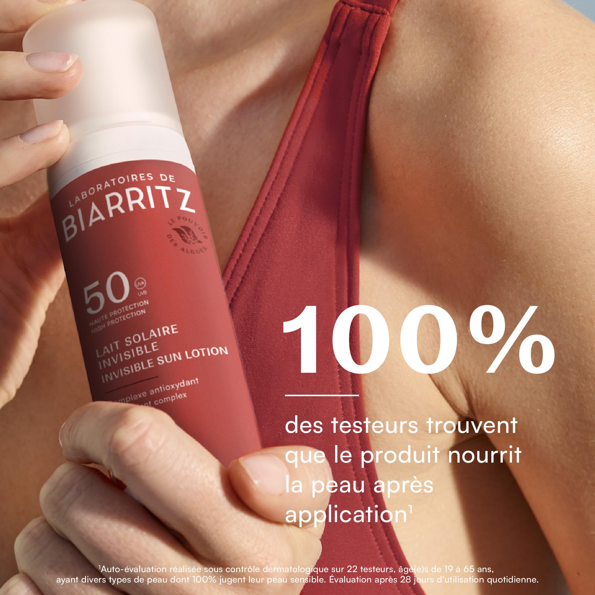 Laboratoires de Biarritz - Lait Solaire Invisible SPF50 - Texture Fluide Invisible - Visage & Corps - Effet Frais dès Application - Parfum 100% d’Origine Naturelle - 100 ml - Fabriqué en France