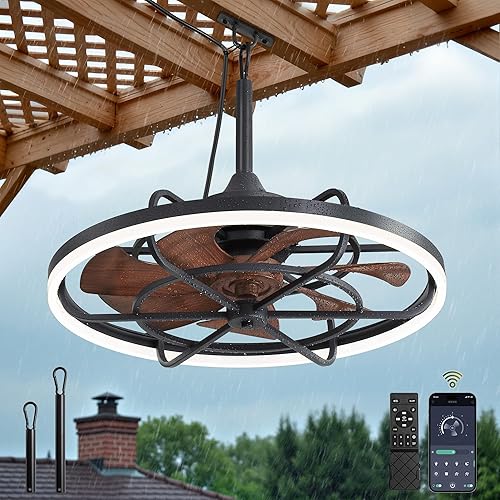 Fanbulous Outdoor Ceiling Fans with Light for Patios, 24" Weatherproof Plug in Ceiling Fan, Gazebo Fan Remote&APP Control, 3CCT Dimmable, Caged Ceiling Fan with Hanging Hook for Porch, Pergola, Canopy