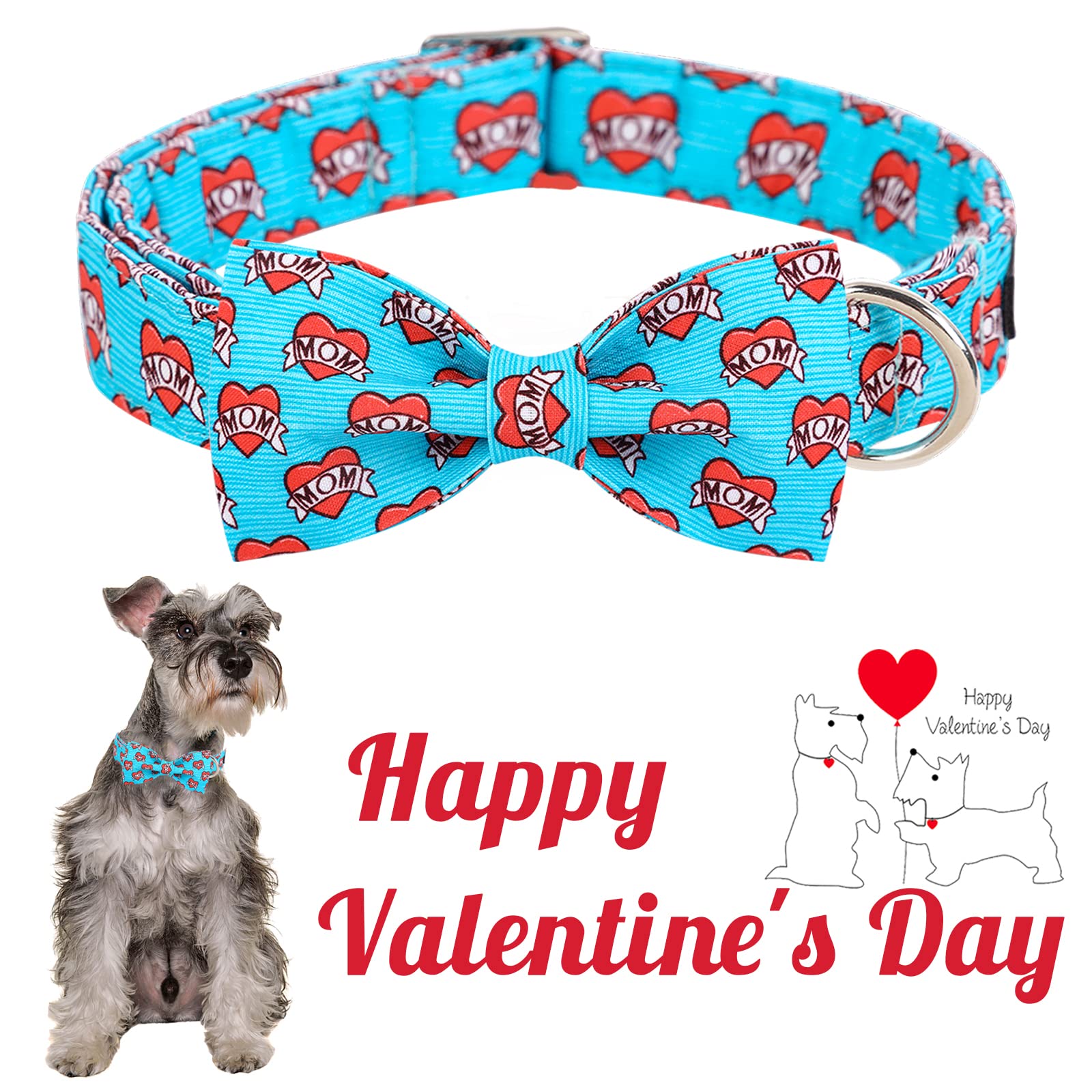 Unique style paws Dog Collar with Bow Tie Blue Heart Puppy Collar Comfy Soft Bowtie Dog Collar Best Gift for Small Medium Large Dogs-XS - Image 3