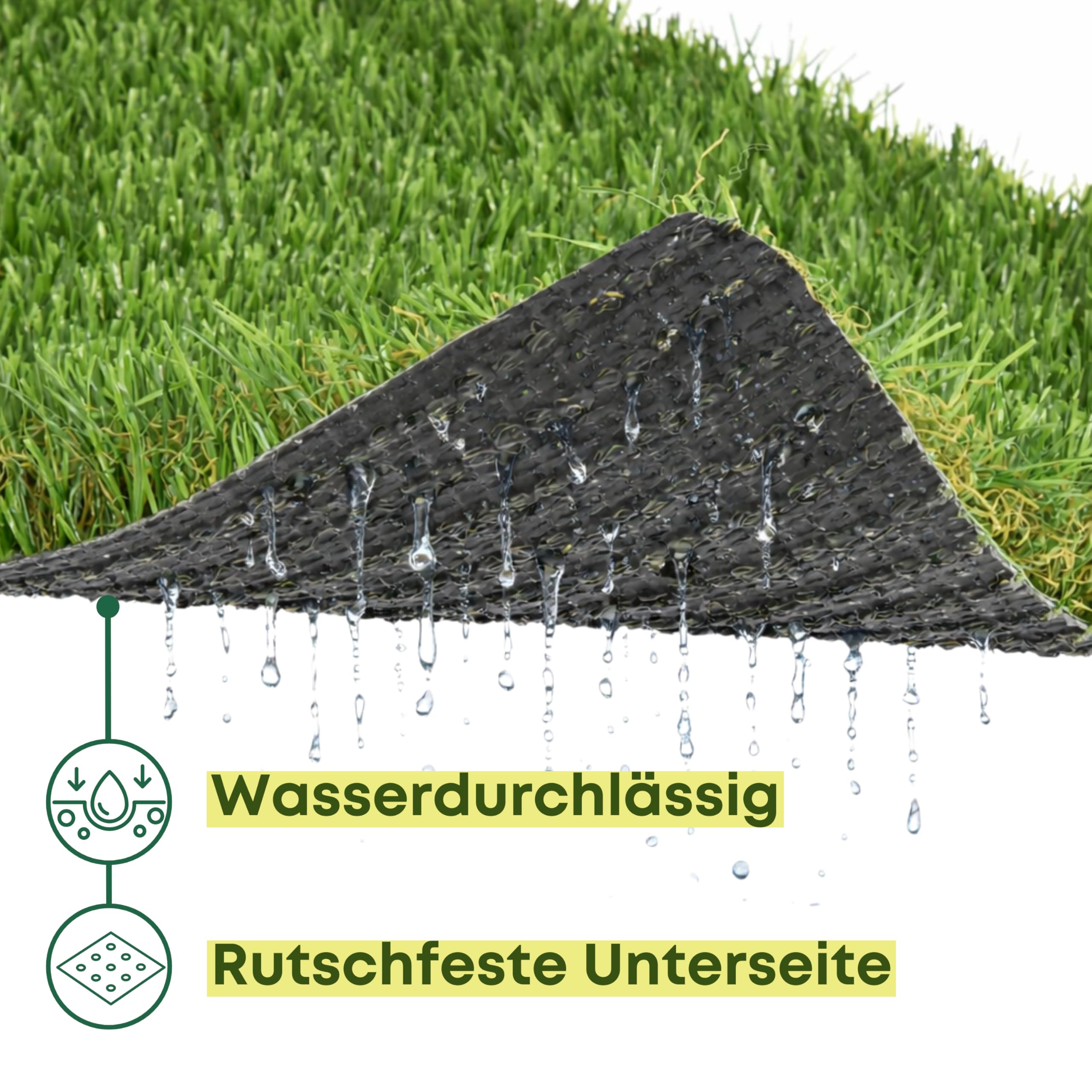 Kunstrasen 200 x 300cm (6m²) Florhöhe 35 mm - Für Balkon, Terrasse und Garten Outdoor - Natürliche Optik - Hohe Dichte mit 22.000 Stichen - UV-beständig mit Drainage - Haustierfreundlich