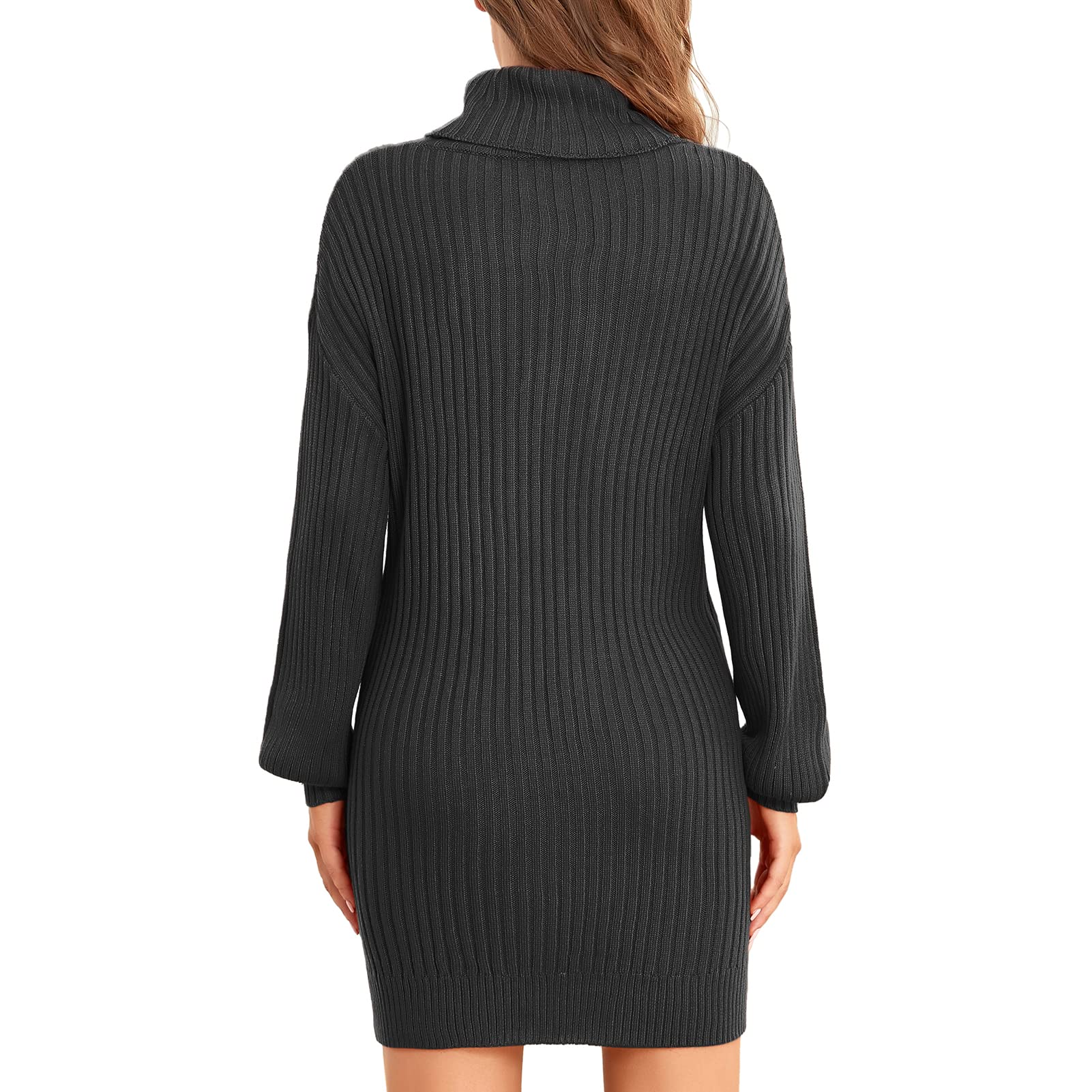 Robe Pull à Col Roulé Robe Pull Femme Manches Bouffantes Robe Pull en Tricot Côtelé Robe Pull en Tricot Mi-Long Robe Pull Ample Décontractée à Manches Longues pour L'automne Hiver(M-Le Noir)