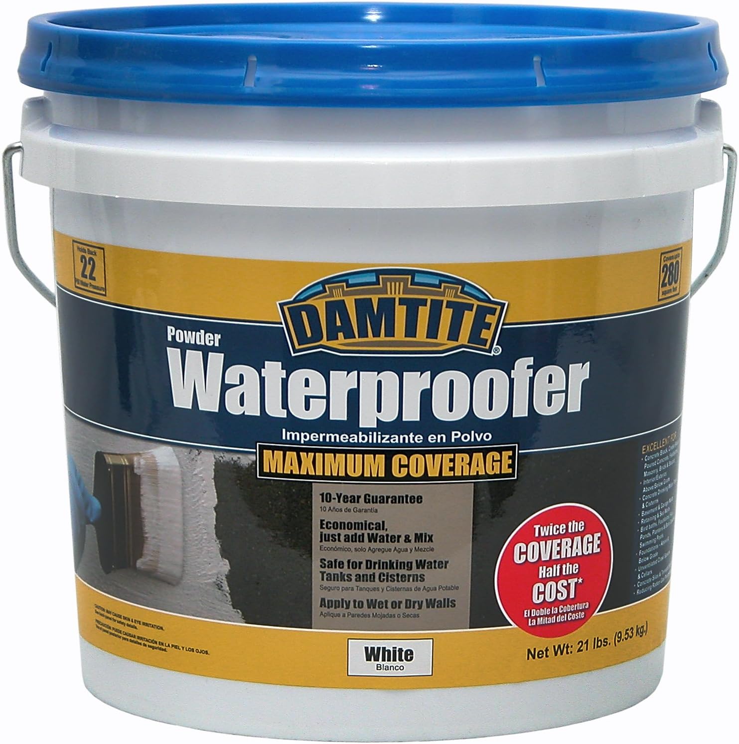 DAMTITE Waterproofing 01211 Maximum Coverage White Powder Waterproofer, 21 lb, White