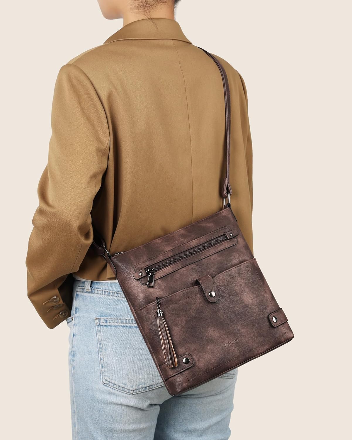 FADEON Crossbody Purses for Women Crossbody Bag, Designer Multi Pockets Shoulder Travel Purses with Tassel - Image 2