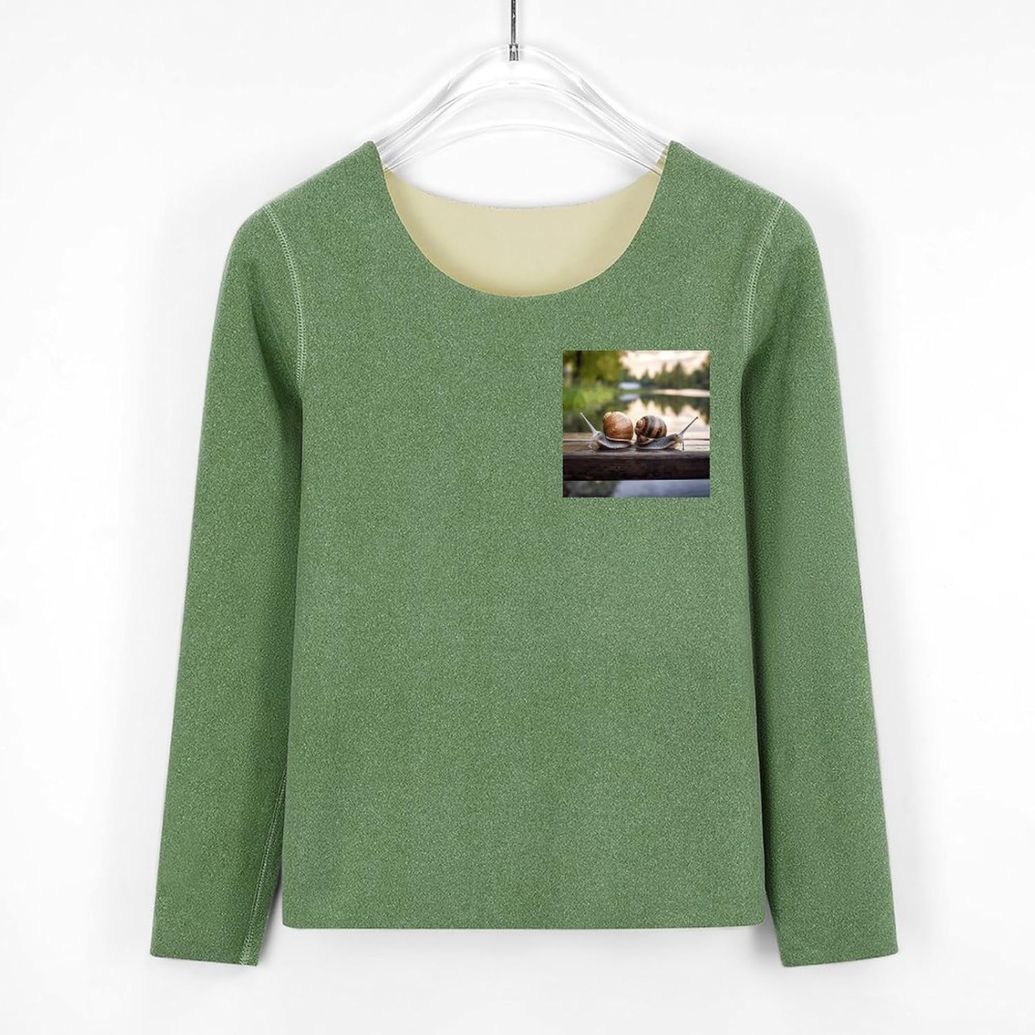 Women's Fleece Lined Thermal Set - Cold Weather Long Johns Ultra-Soft Two Snails on The Bench Printed Base Layer