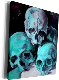 3dRose Museum Grade Canvas Wrap - A homage to Cézanne Pyramid Of Skulls in Classic Blue and Teal Acrylic Painting - Pyramid of Skulls