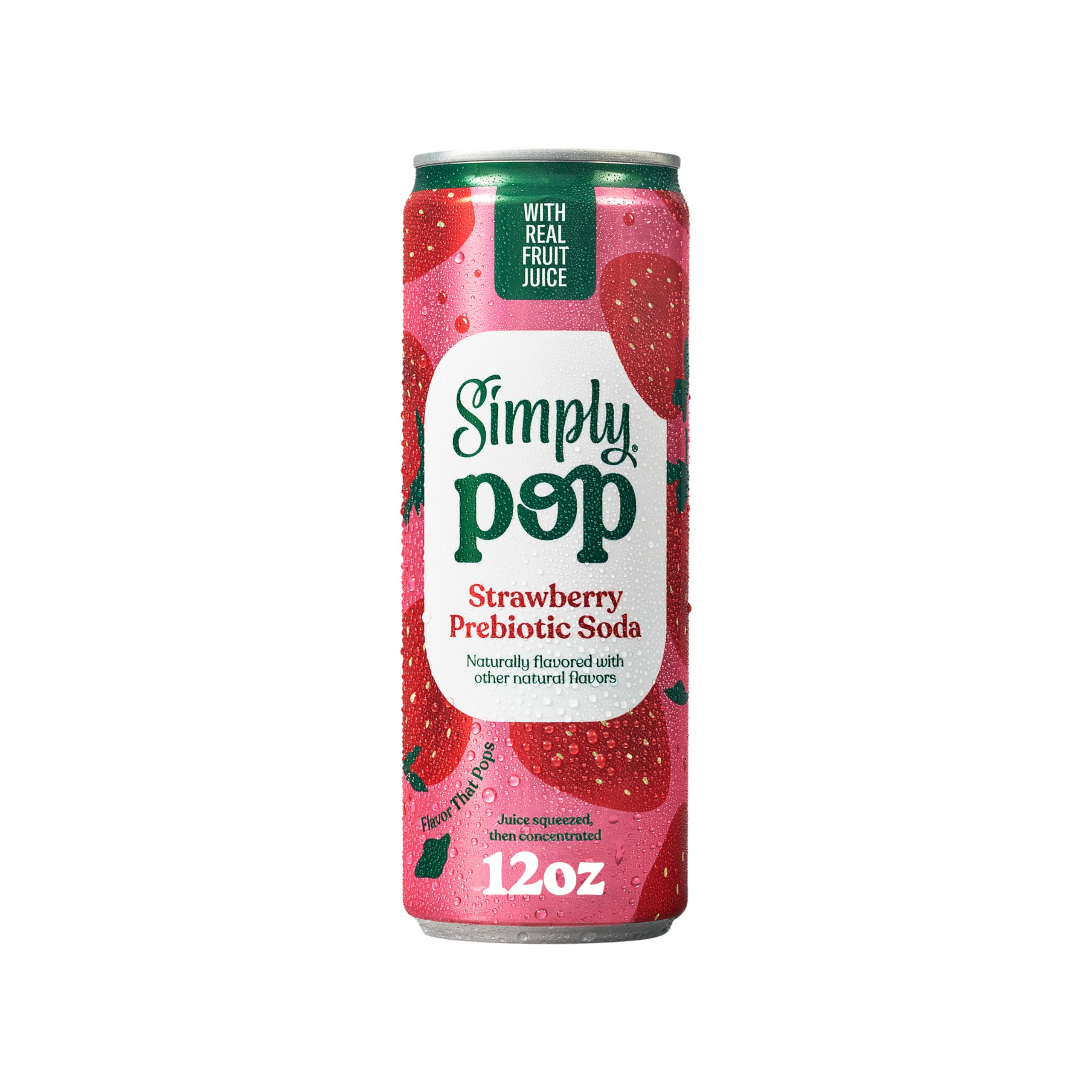 Simply Pop, Strawberry Prebiotic Soda, 12 Fl Oz