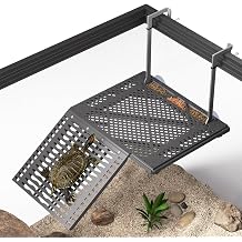 Upgraded Hanging Turtle Basking Platform with Built-in Feeding Tray, Stainless Steel Hooks, Non-Slip Ramp, No Zip Ties, Heavy-Duty Turtle Dock for 25-75 Gal Aquariums