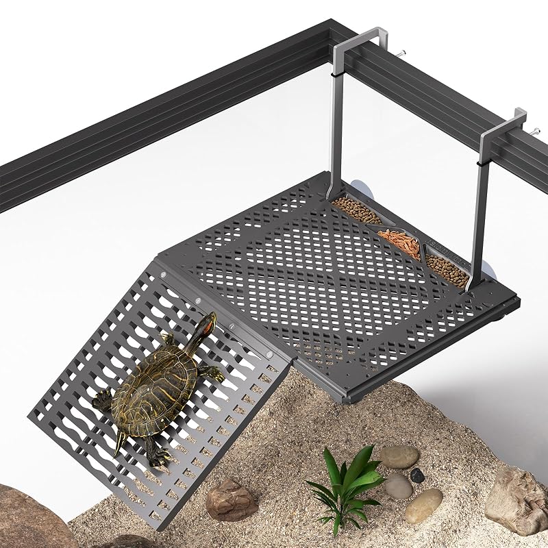 Plataforma de Aquecimento Suspensa para Tartarugas com Rampa e Bandeja de Alimentação Halomyyth – Tamanho Médio