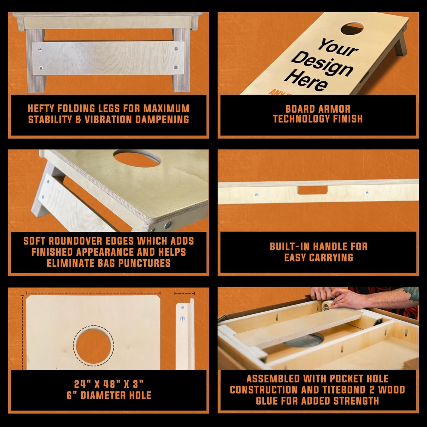 Titan Bags Professional Cornhole Board Set - ACL COMP Solid Wood Cornhole Board with Built-in Handles for Adults - Portable Outdoor Sports Set for Backyard Games, Parties & Tournament - Custom