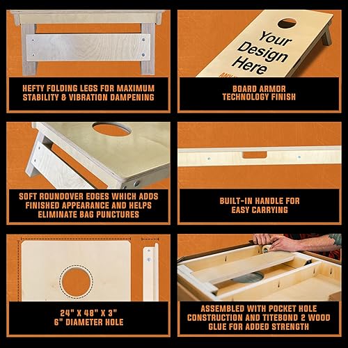 Miniatura 4 de Titan Bags - Juego profesional de tableros de Cornhole ACL COMP de madera maciza con asas integradas para adultos, juego deportivo portátil al aire