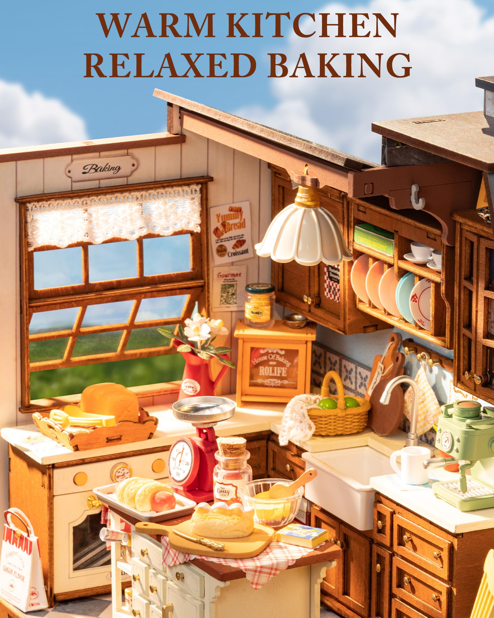 Rolife Maison de Poupée Cuisine de Boulangerie Kit DIY Maison Miniature Kits de Modélisme Book Nook Bibliothèque Décoration d'Intérieur Cadeau d'anniversaire