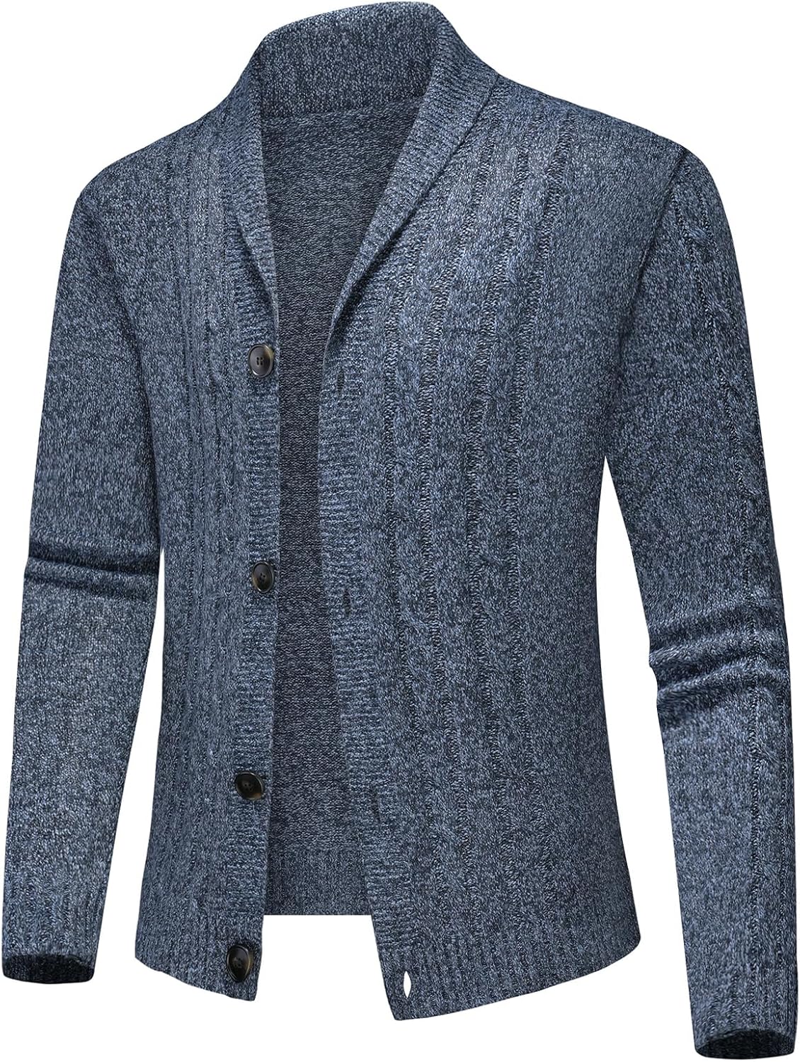 Lamgool Men's Shawl Collar Cardigan Sweater Slim Fit Cable Knit Casual Button Down Sweaters for Fall Winter