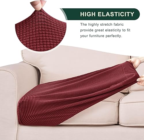 Miniatura 5 de CHUN YI - Funda elástica de cojín para sofá de 3 plazas, funda de asiento de sofá con tela jacquard de elastano (grande, color vino)