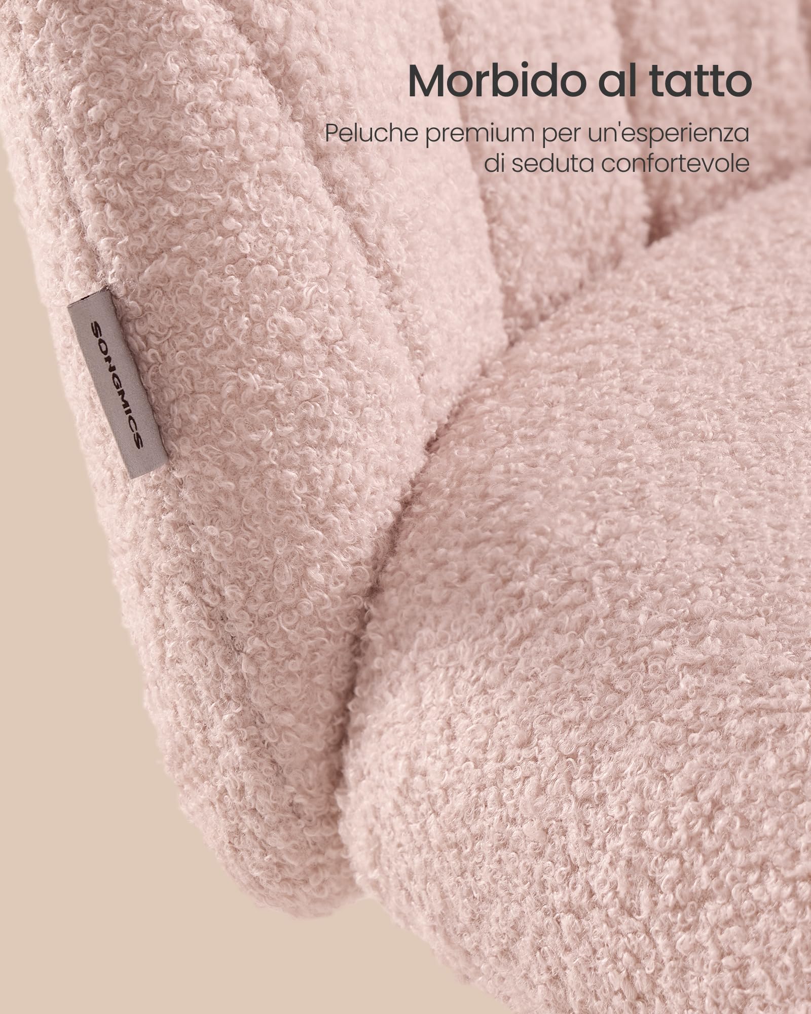 SONGMICS Sedia da Ufficio, Sgabello da Trucco in Tessuto Peluche, Sedia da Scrivania Imbottita in Gommapiuma, Regolabile in Altezza, Studio Camera da Letto Cabina Armadio, Rosa Pastello OBG027SA01