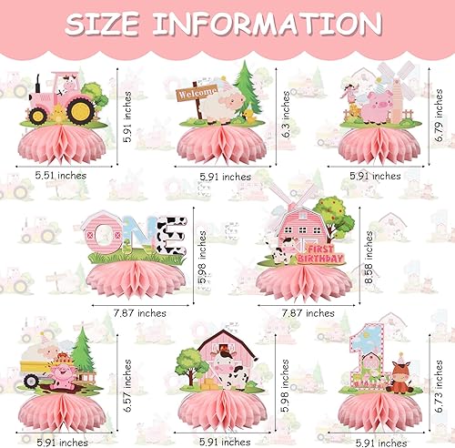 Miniatura 2 de Centros de mesa de panal de abeja de animales de granja, decoraciones de primer cumpleaños de animales de granja, 8 recortes de animales para baby