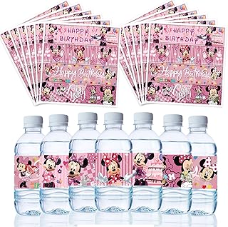 Minnie Birthday Party Supplies, 48 Pcs Minnie Water Bottle Labels, Minnie Inspired Mouse Party Favors, Pink Water Bottle Stickers, Minnie Party Decorations for Kids, Baby Shower, Birthday, Daily Use