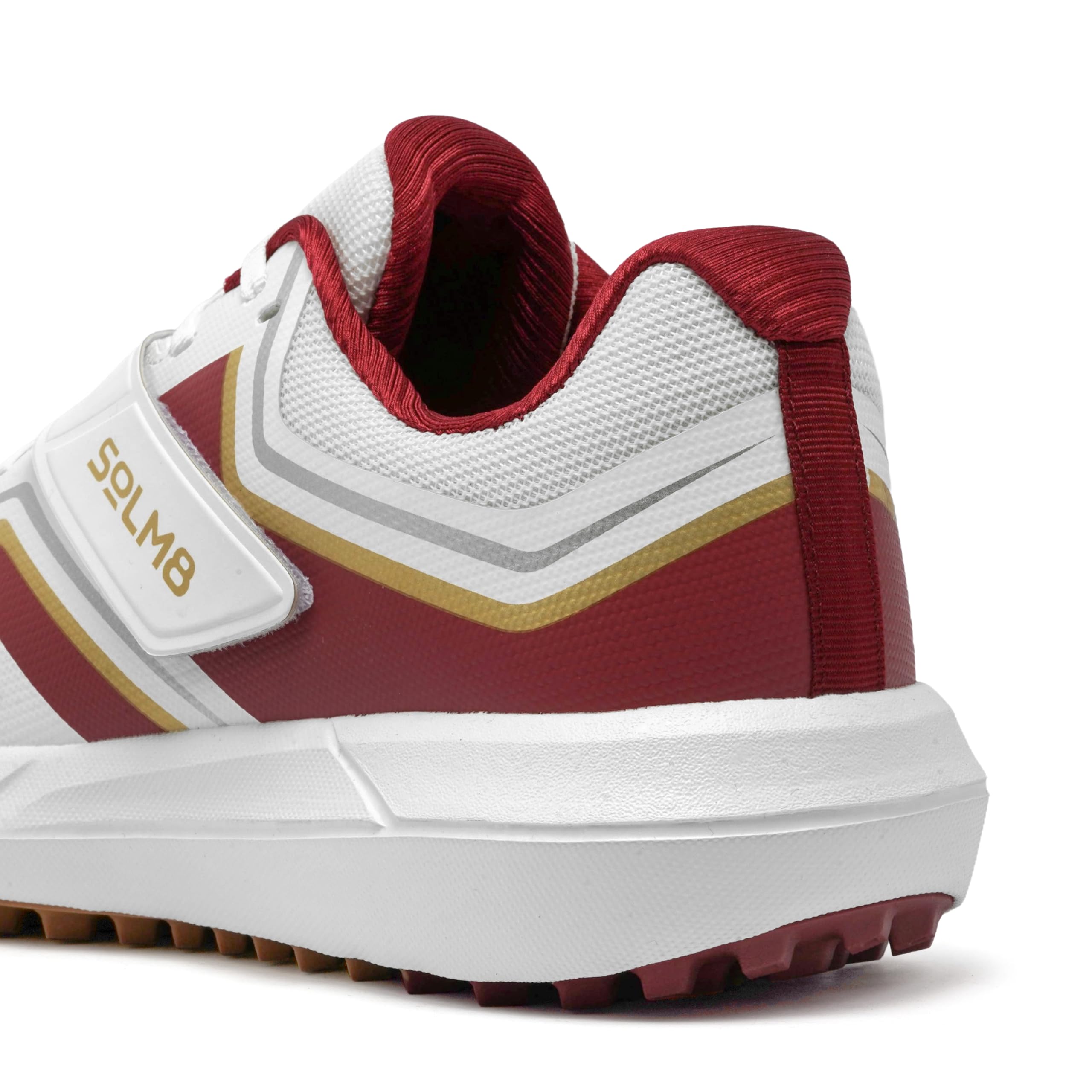 SOLM8 - Zapatos de críquet para hombre con picos de goma con plantilla de gel, calzado de rendimiento completo para césped y césped (disponible en azul, naranja y rosa azul marino)