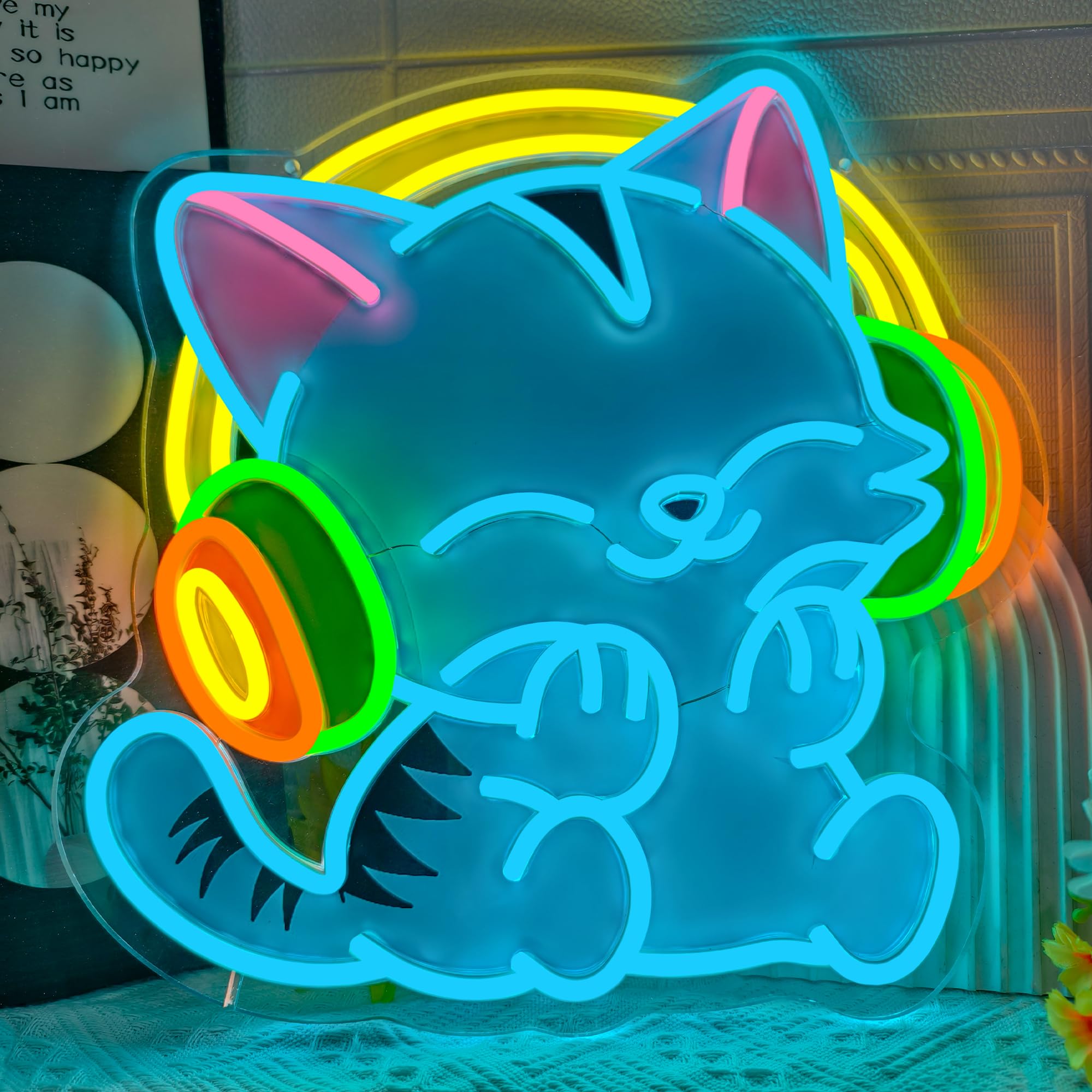 Cat Neon Sign Dimmable Cat Headphones LED Light Sign for Wall Decor — image 1