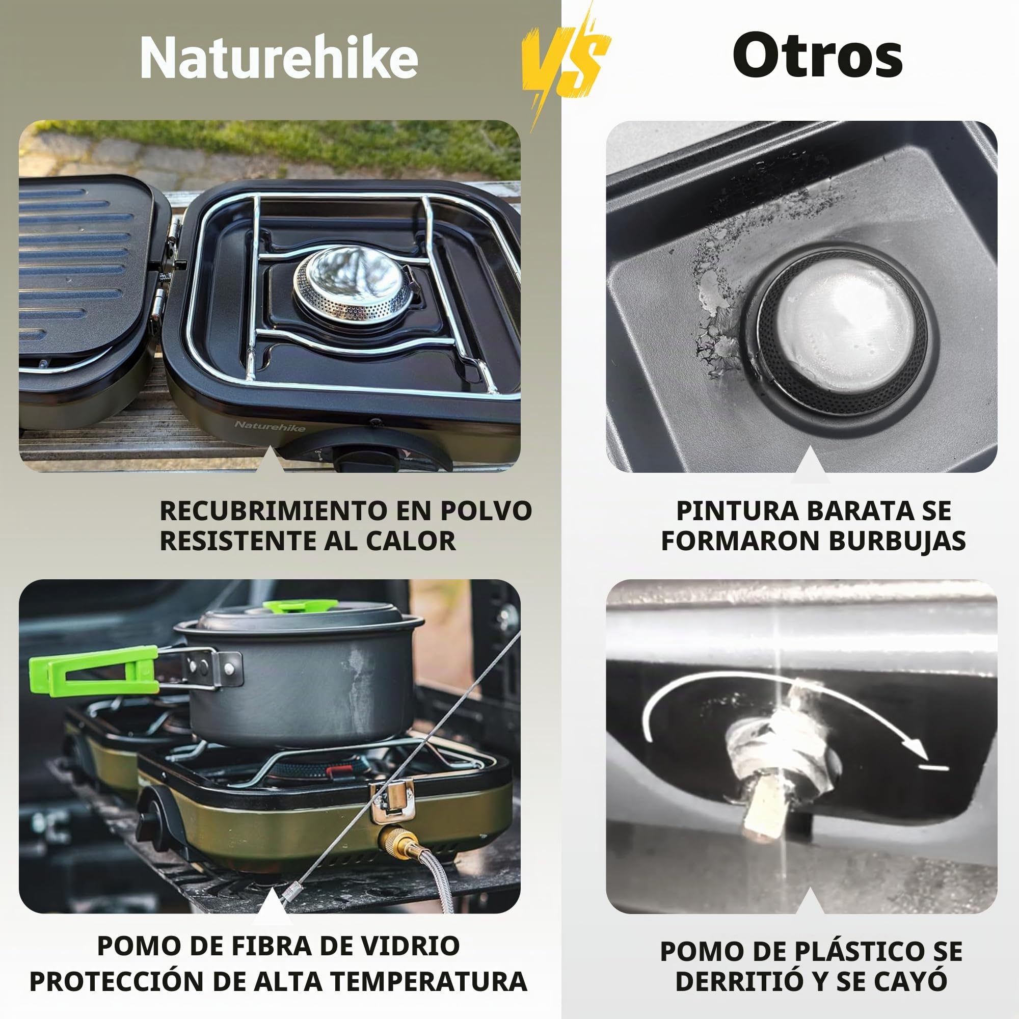 Naturehike Hornillo de gas plegable, 2 fuegos, con bolsa de transporte, sartén 2 en 1, estufa de camping para exteriores, pícnic, barbacoa