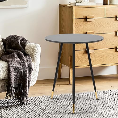 Miniatura 6 de NOBPEINT Mesa auxiliar redonda de madera moderna, mesa auxiliar de 28 pulgadas con 3 patas de metal (gris)