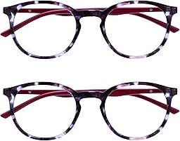 OPULIZE Met Lunettes de Lecture Anti-Lumière Bleue Pack de 2 Montures Rondes et Mincess Charnières à Ressort Améliore le Sommeil Jeux Ordinateur Écailles de Tortue Violet Hommes Femmes BB60-5 +3.00