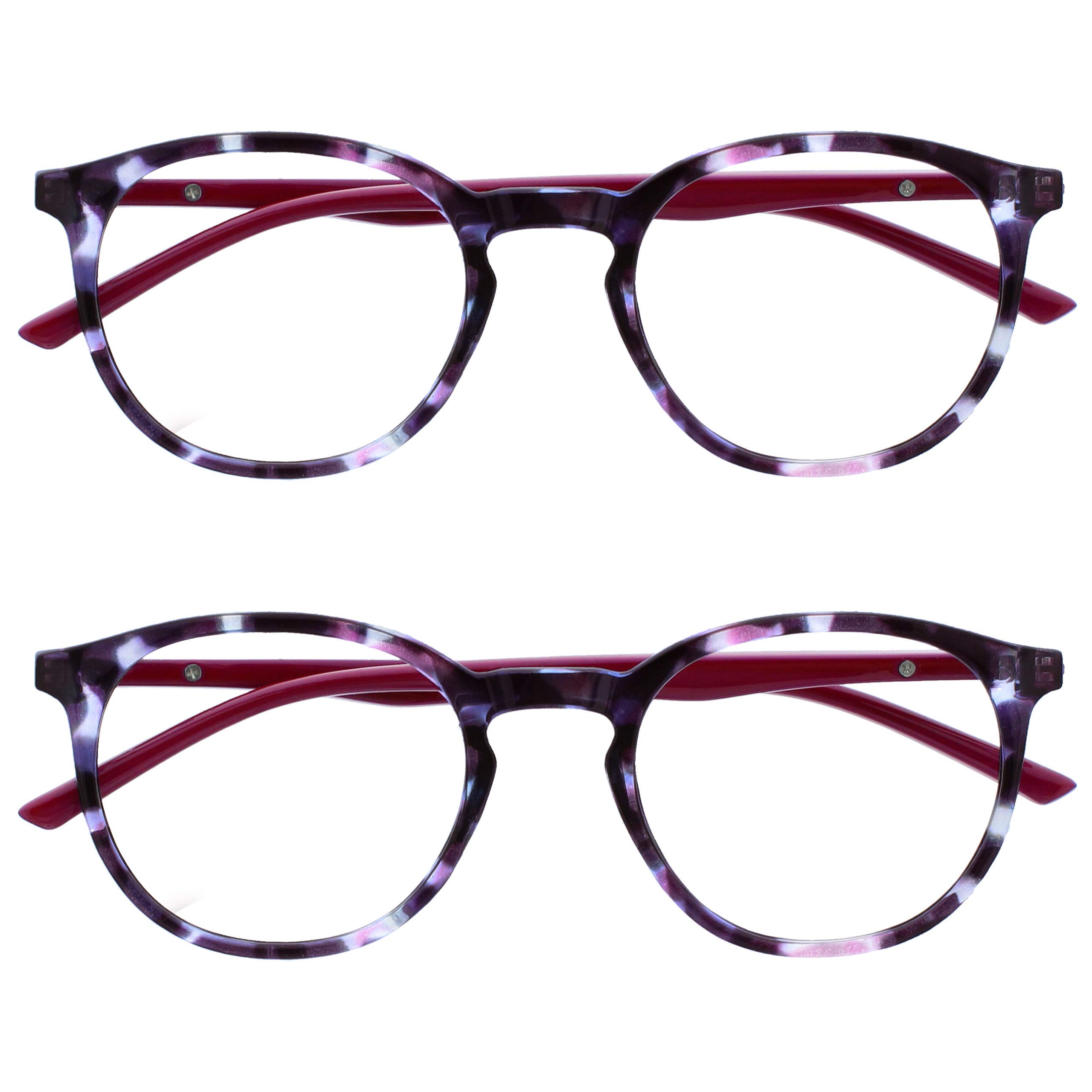 OPULIZE MET Reading Glasses for Women Men, Slim Round Frame with Spring Hinges and Scratch Resistant, Purple +2.5 (Pack of 2)