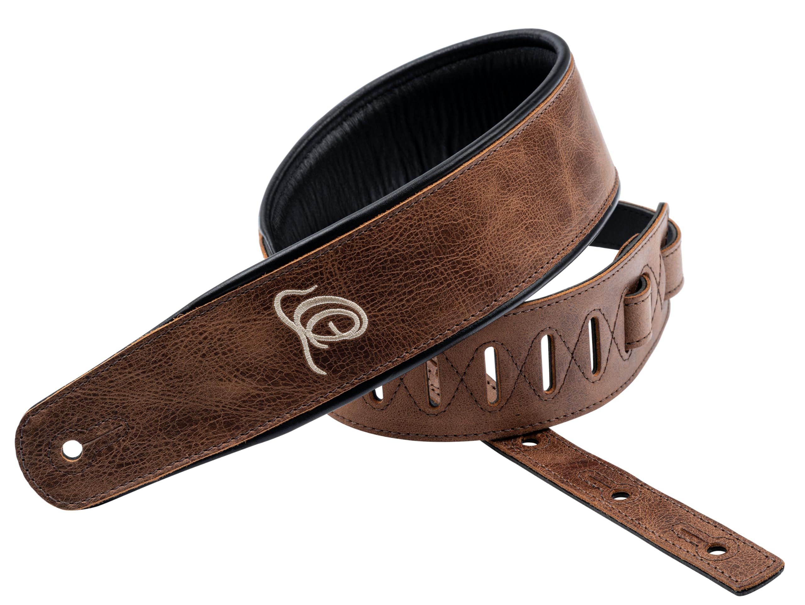 Ortega Guitars Gitarrengurt Länge Verstellbar - Akustik Gitarre / Bass, E-Gitarre, E-Bass - Classic Series - Echtleder, Vintage Cognac (OSCL-7)