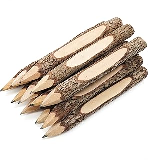 BSIRI Pencil Wood Favors of Graphite Wooden Tree Rustic Twig Pencils Birch of 12 Camping Lumberjack Decorations Party Supplies Novelty Gifts Bark Pencils Gifts (5 Inch Personalized)