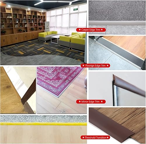 Miniatura 4 de DAILISEN Tiras de borde laminadas para alfombras de 6.5 pies y 0.295in, tapetes de goma para suelos biselados, tiras reductoras de rampas de borde