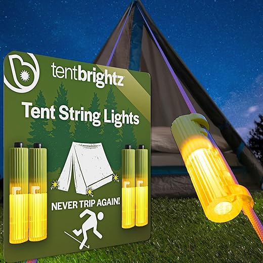 Brightz TentBrightz LED Tent String Lights for Guylines - Never Trip On Your Tent Strings Again - Keeps Tent Strings Visible at Night - Attaches to Tent Guy-Lines Campsite Safety Lights for Tents