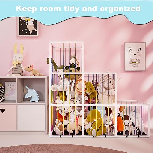 Miniatura 8 de Zoológico de almacenamiento de animales de peluche, jaula de tubo de PVC de 58 pulgadas de alto, soporte de pie doble extragrande, organizador