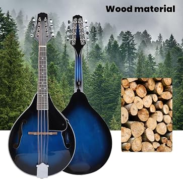 8-String Mandolin, Beautiful Sound A-Style Mandolin Wooden Body with Chrome Open Gear Tuners for Band Musicians and Solo Performances