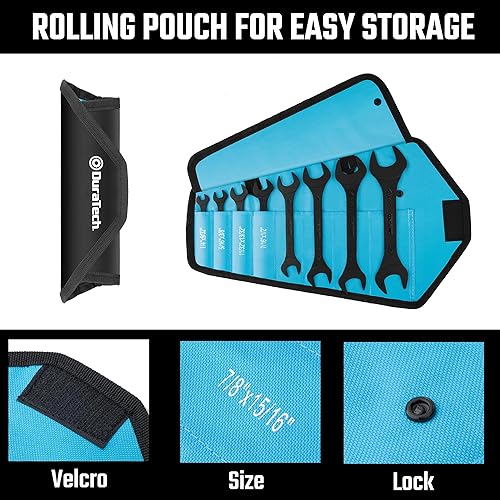 Miniatura 7 de DURATECH Juego de llaves superfinas de extremo abierto, SAE, 8 piezas, 14 a 1-116 pulgadas, revestimiento electroforético negro, con bolsa rodante