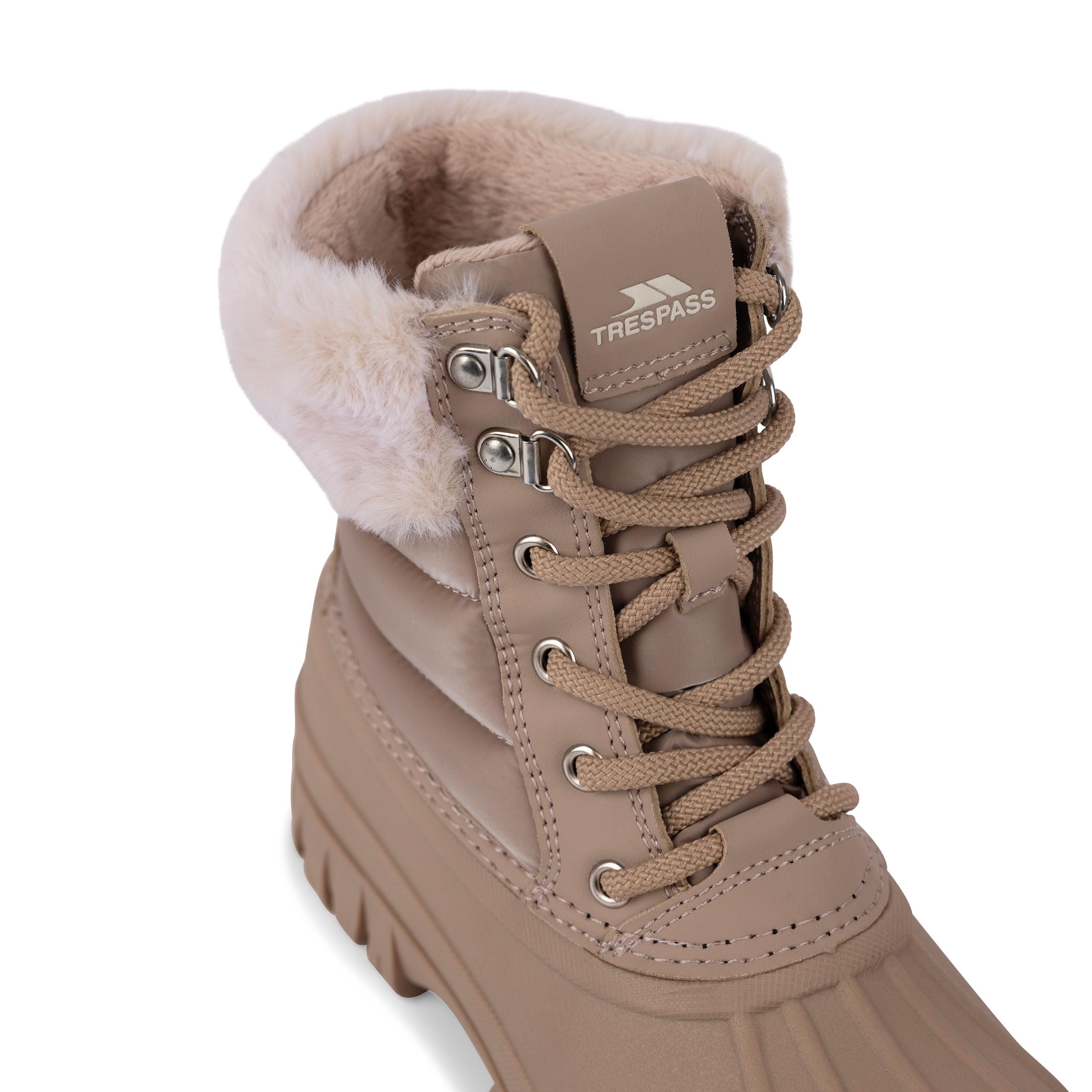 Trespass Briony Bottes de neige pour femme – Semelle extérieure imperméable, fermeture à lacets, doublure en fausse fourrure en peluche, semelle de traction, dessus textile/polyuréthane, doublure