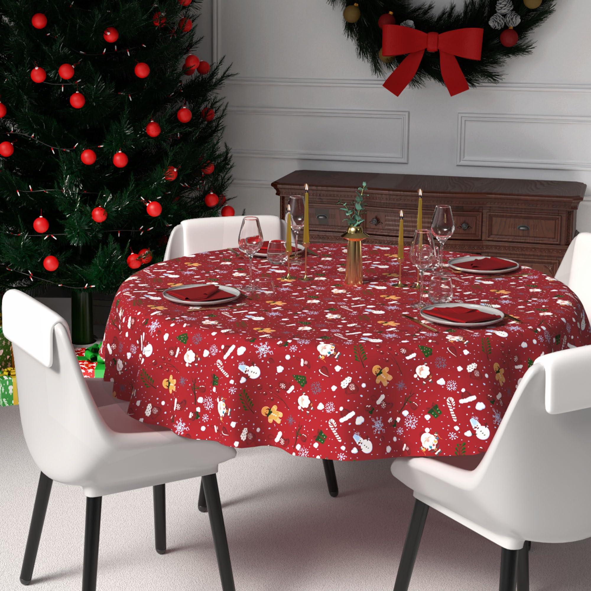 Soleil d'ocre, Festive Printed Stain-Resistant Tablecloth Round Diameter 180 cm Candy