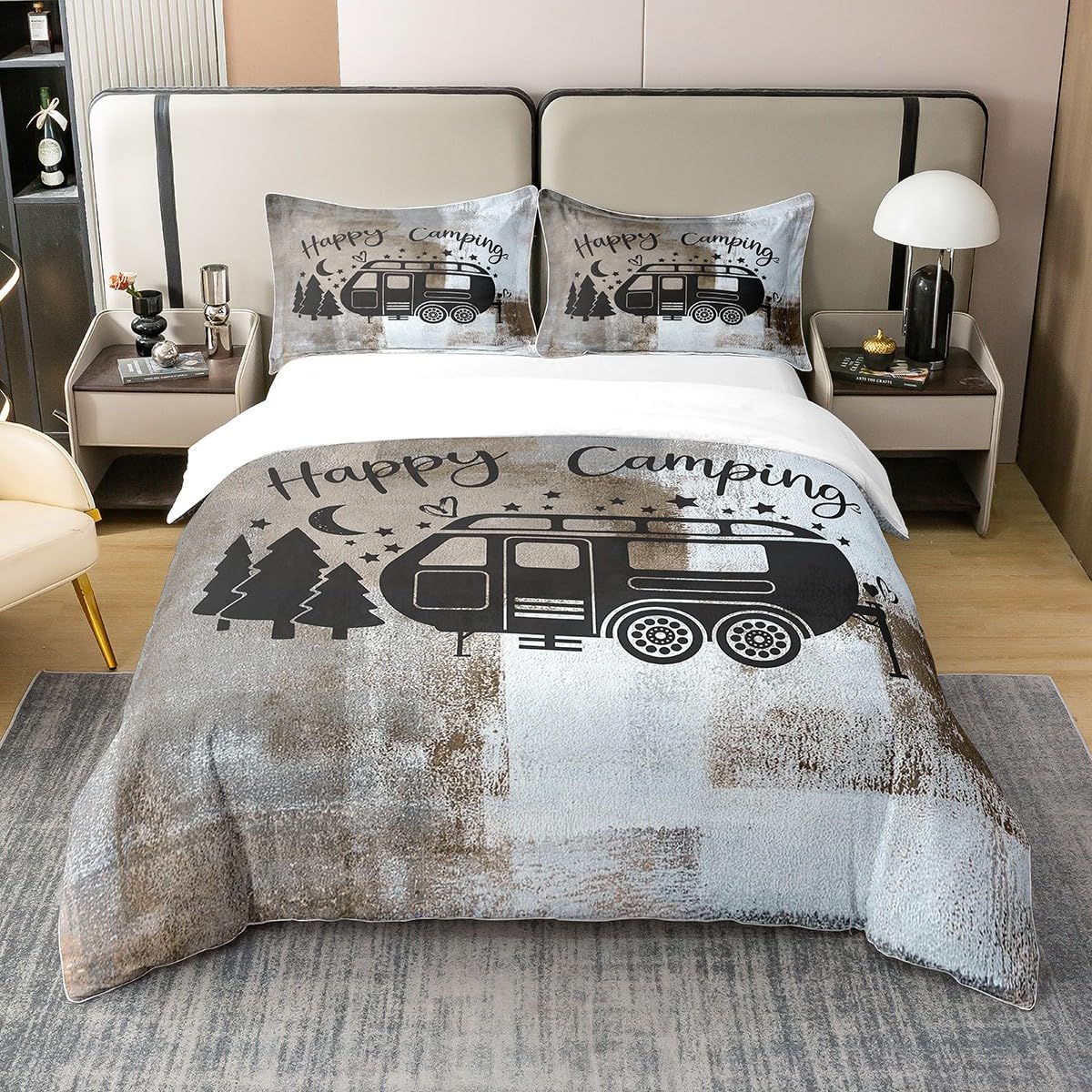 Homewish Set di biancheria da letto in 100% cotone 100% cotone, motivo grunge, per adulti, stile vintage, per campeggio, decorazione per camera da letto, stile contemporaneo, con 2 federe