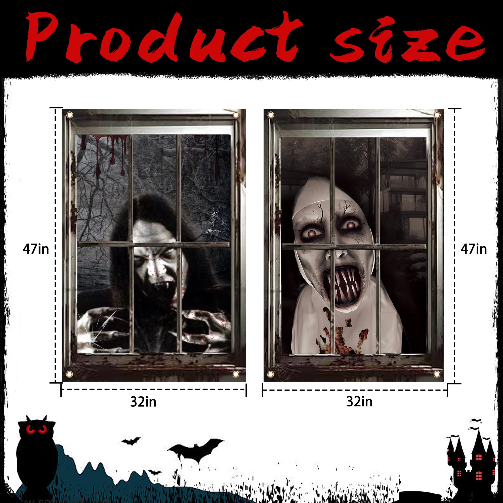 F Fityle Lot De 2 Décorations De Fenêtre Effrayante D'halloween Avec