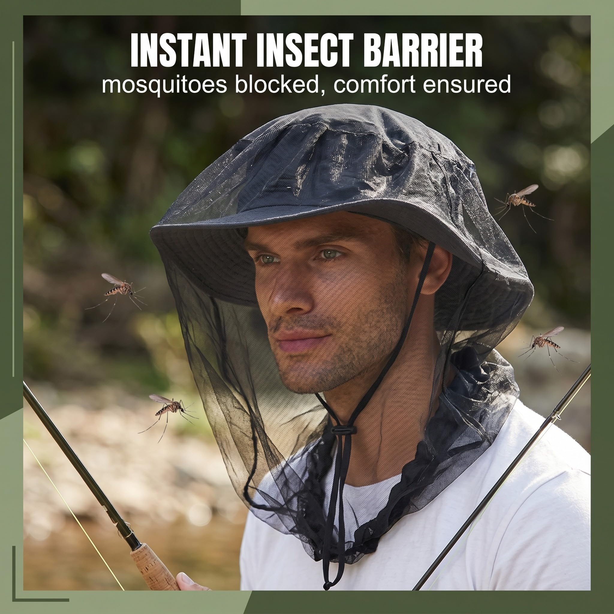 2 Pezzi Cappello Apicoltore con Rete Zanzariera Testa, Maschera Anti Insetti e Zanzare per Pesca, Escursionismo e Campeggio, Protezione Viso in Nylon Traspirante, Nero
