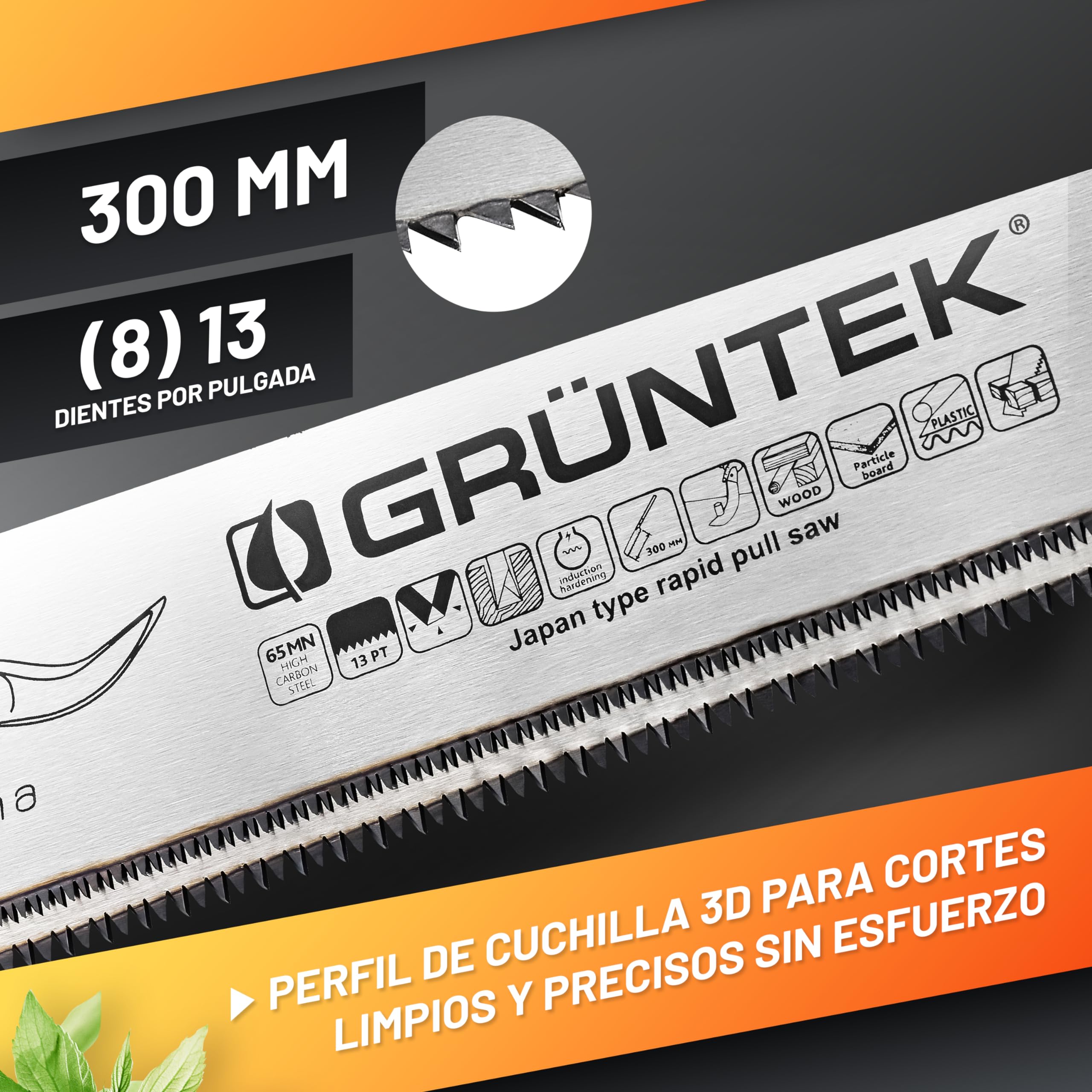 GRÜNTEK Serrucho Japones - Sierra de Mano Japonesa para corte de Madera Fino y Grueso 30 cm