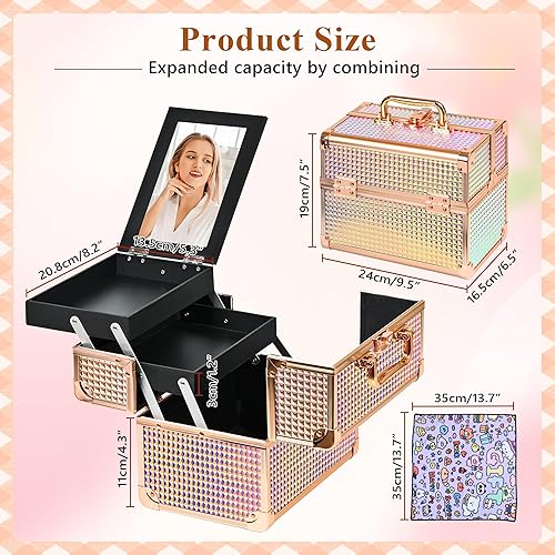 Miniatura 3 de Organizador de estuche de maquillaje, estuche de tren de maquillaje, bandejas caja de cosméticos portátil, profesional para peluquería de salón,