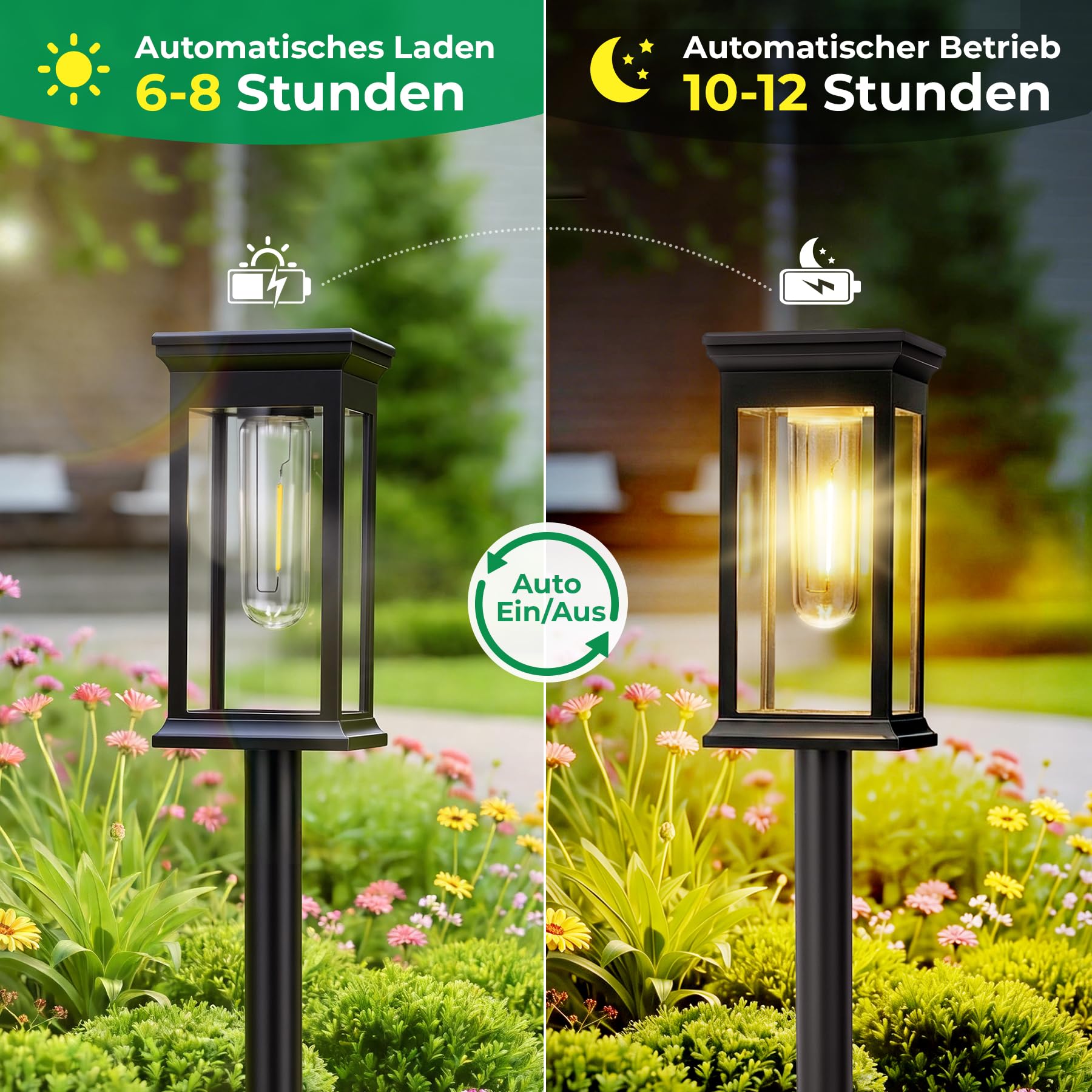 JOYCREATOR Solarlampen für Außen Garten 6 Stück, 800 mAh Superhell Gartenbeleuchtung Solar Außen mit IP65 Wasserdicht, LED Solarleuchten für Balkon Terrasse Rasen Weg Deko, Als Geschenk