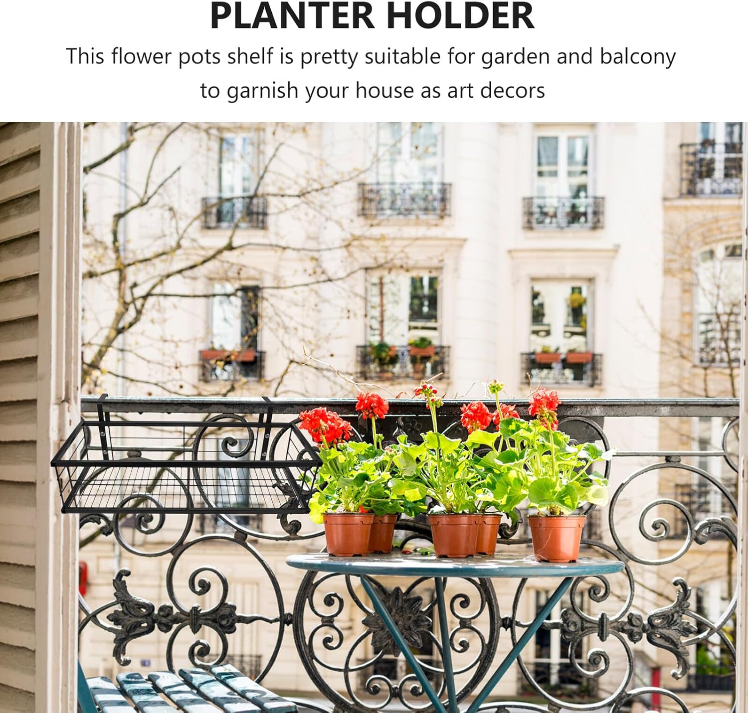 Flowerpot Hanging Rack Black 50cm, Iron Railing Plant Holder for Balcony Outdoor Gardening, Sturdy Hanging Flowerpot Bracket for Patio and Fence