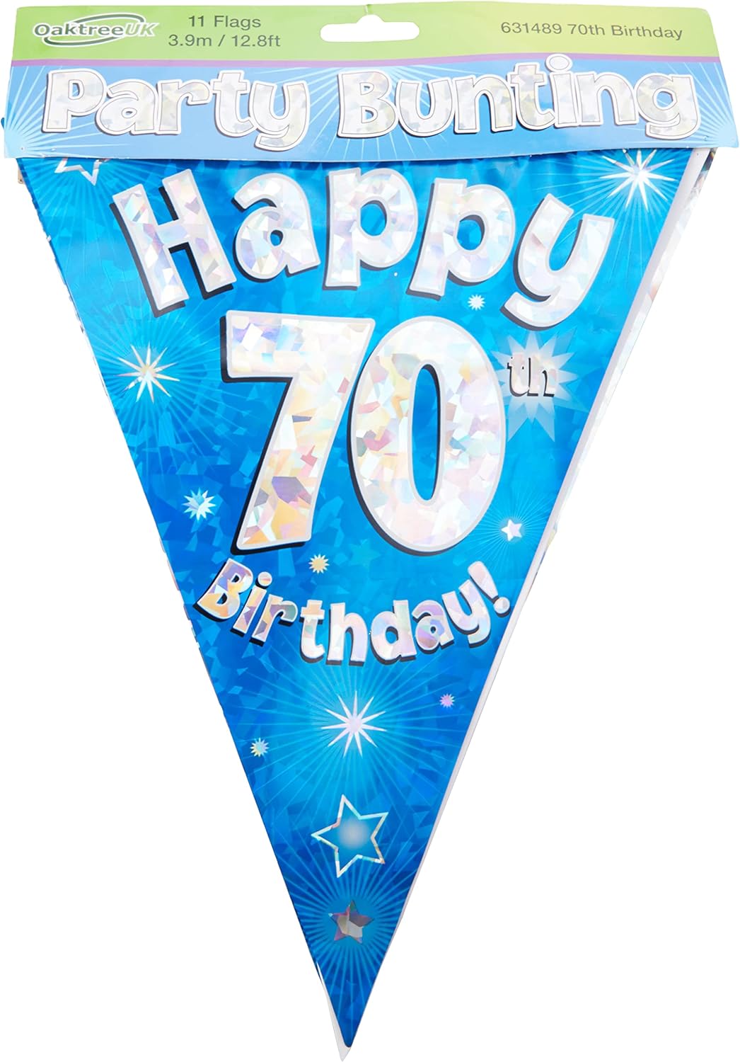 OakTree Happy 70th Birthday Bunting, Foil, Blue, 10 x 10 x 1 cm
