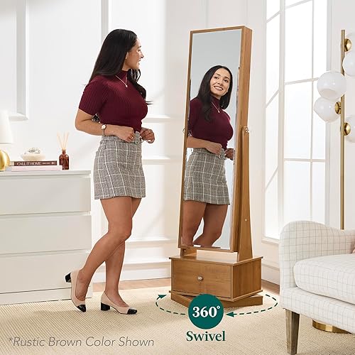 Miniatura 2 de Best Choice Products Joyero giratorio con espejo de 360 armario de longitud completa organizador de almacenamiento de maquillaje con luces internas