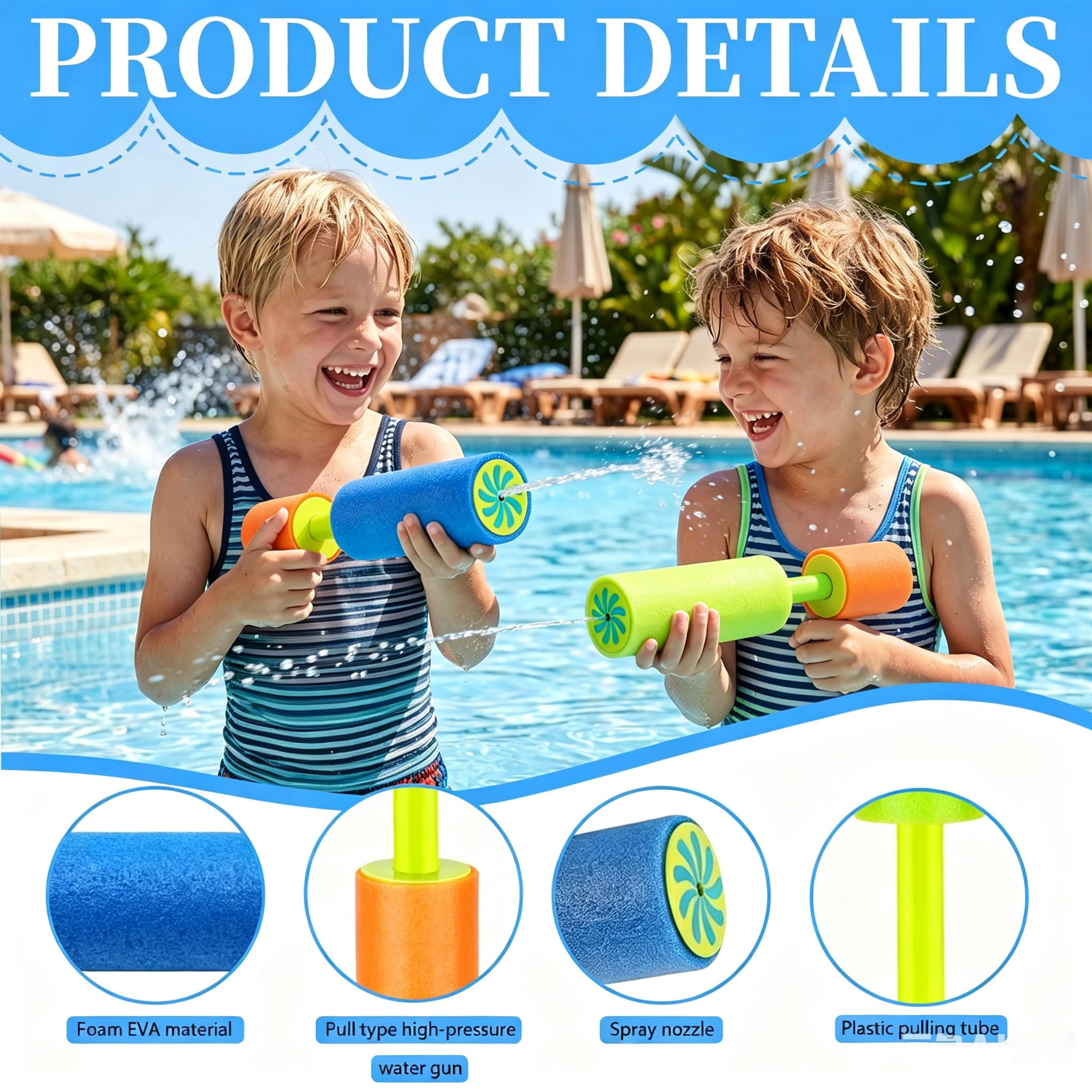 Lot De 8 Pistolets à Eau En Mousse – Portée 7 M – Pour Enfants Et Adultes – Jeux D'été