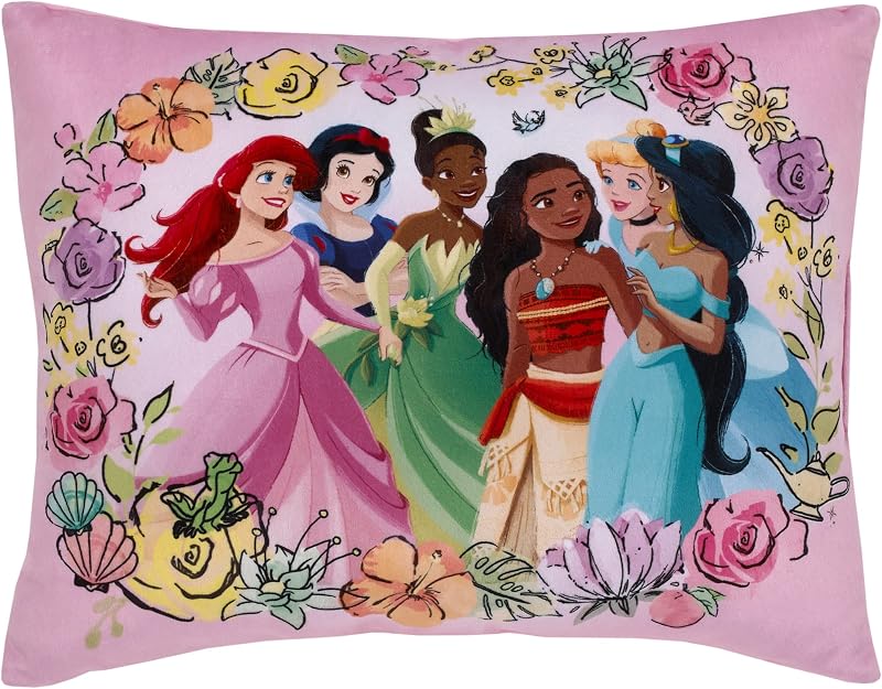 Cojín decorativo de las princesas Disney Coraje y bondad rosa, azul, verde y amarillo Ariel y Blancanieves, Tiana y Moana, Cenicienta y Jazmín