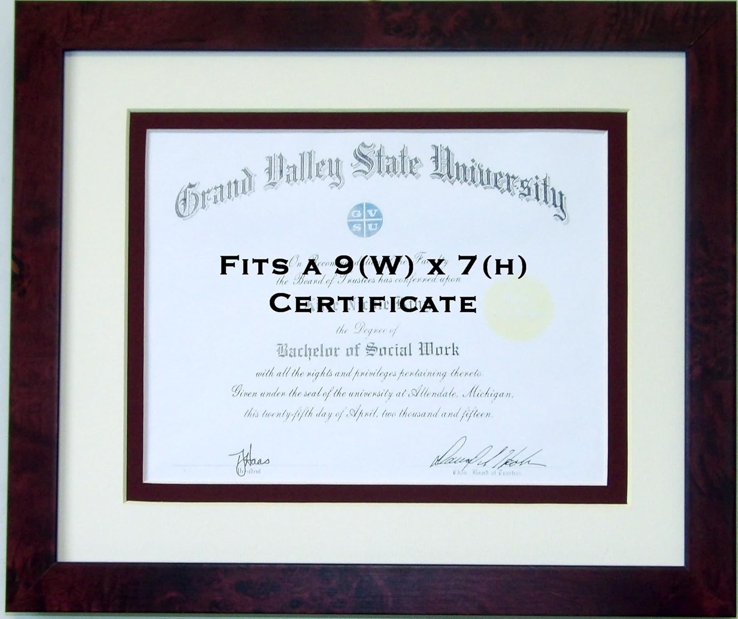 Graduation University Diploma Certificate 9x7 Picture Frame Double Matted Brown Burhl Frame